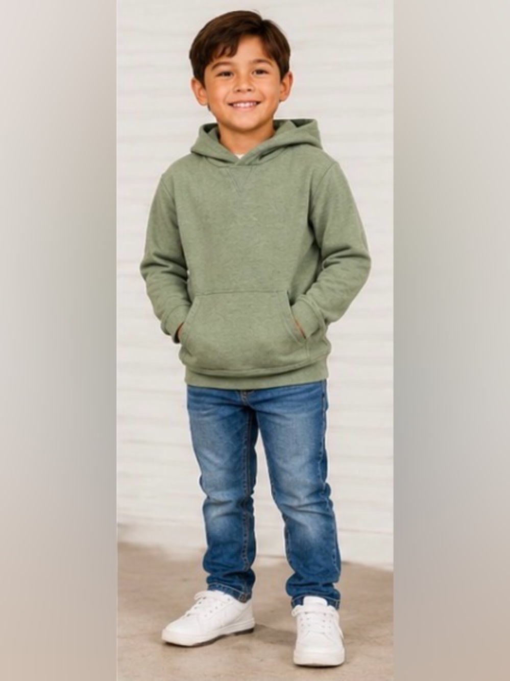 Boys Olive Green Pullover Hoodie Sweater